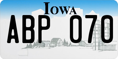 IA license plate ABP070