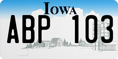 IA license plate ABP103
