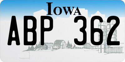IA license plate ABP362