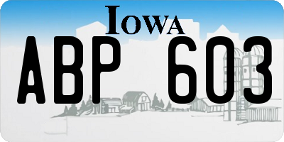 IA license plate ABP603