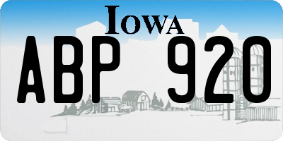 IA license plate ABP920