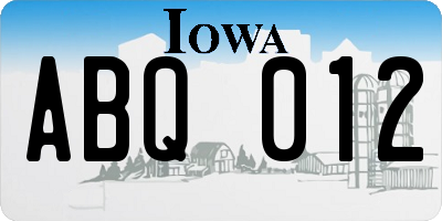 IA license plate ABQ012