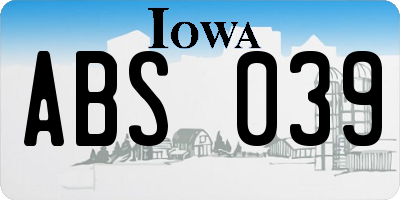 IA license plate ABS039