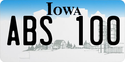 IA license plate ABS100
