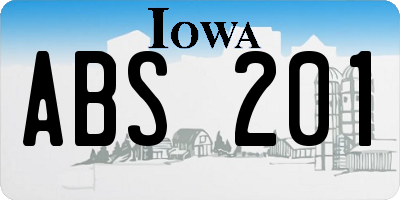 IA license plate ABS201