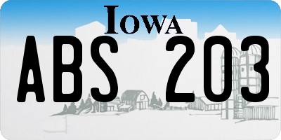 IA license plate ABS203
