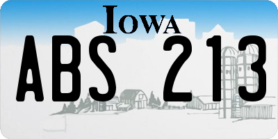 IA license plate ABS213