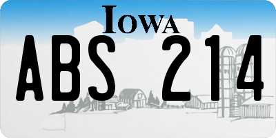 IA license plate ABS214