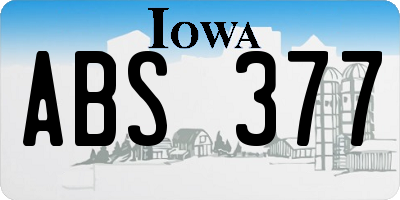 IA license plate ABS377