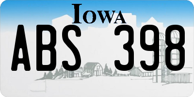 IA license plate ABS398