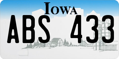 IA license plate ABS433