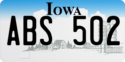 IA license plate ABS502
