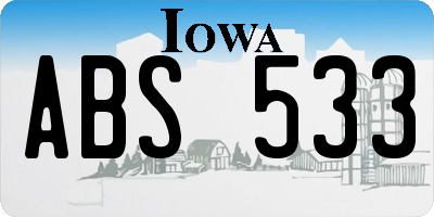 IA license plate ABS533