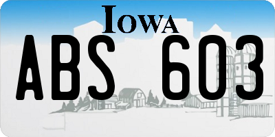 IA license plate ABS603