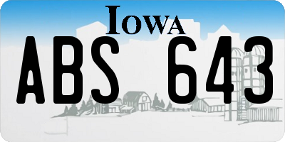 IA license plate ABS643
