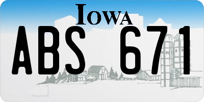 IA license plate ABS671