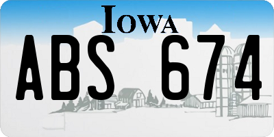 IA license plate ABS674