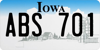 IA license plate ABS701