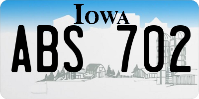 IA license plate ABS702