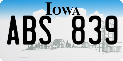 IA license plate ABS839