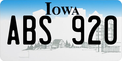 IA license plate ABS920