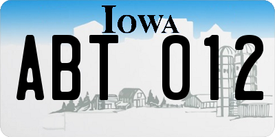 IA license plate ABT012