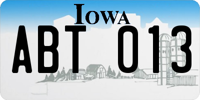 IA license plate ABT013