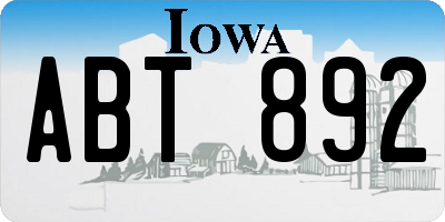 IA license plate ABT892