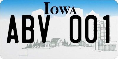 IA license plate ABV001