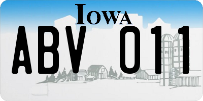IA license plate ABV011