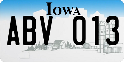IA license plate ABV013