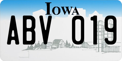 IA license plate ABV019