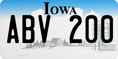 IA license plate ABV200