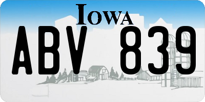 IA license plate ABV839