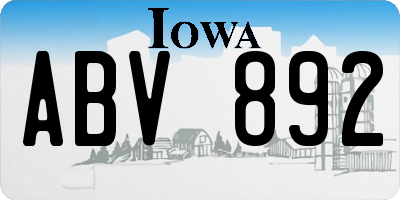 IA license plate ABV892