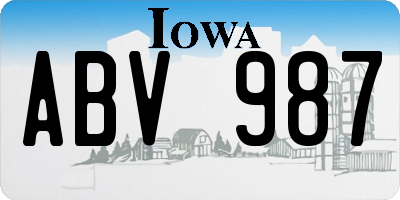 IA license plate ABV987