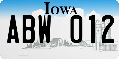 IA license plate ABW012