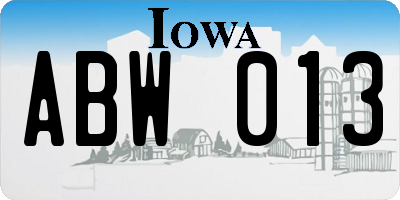 IA license plate ABW013
