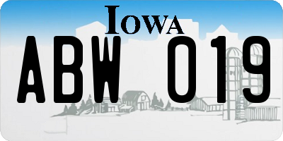 IA license plate ABW019