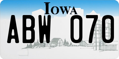IA license plate ABW070