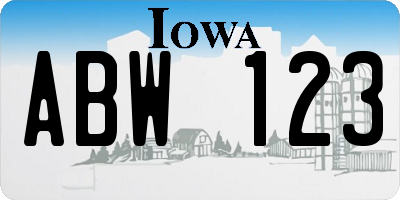 IA license plate ABW123