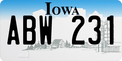 IA license plate ABW231