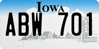 IA license plate ABW701