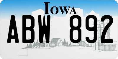 IA license plate ABW892