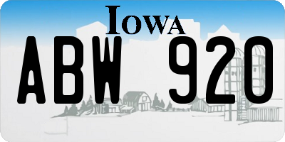 IA license plate ABW920