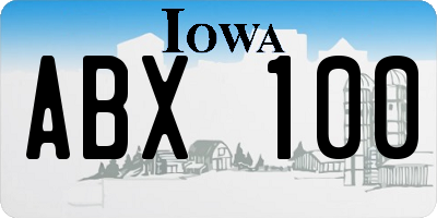IA license plate ABX100
