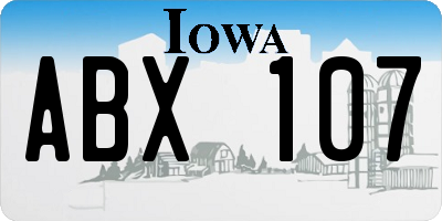 IA license plate ABX107