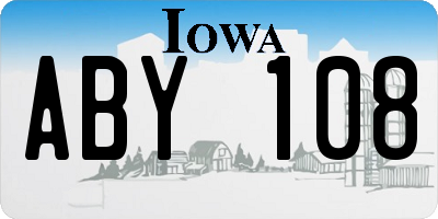 IA license plate ABY108