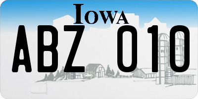 IA license plate ABZ010