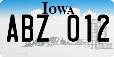 IA license plate ABZ012
